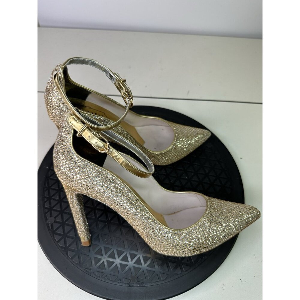 Ted Baker Women Rose Gold Glittery Pump Heel Wedding Sz 37/ 7
